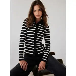 Mint Velvet Black Cotton Striped Polo Top